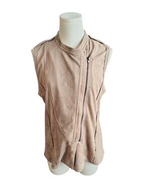 Ethereal Suede Like Soft Feel Tan Neutral Zip Up Bomber Vest Size Medium